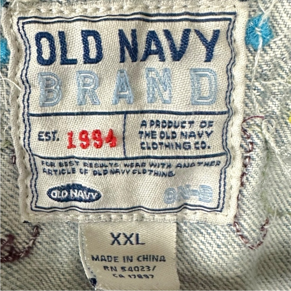 Vintage Y2K Old Navy Bohemian Beaded Denim Jean Jacket Women’s XXL Light Wash - Picture 13 of 15